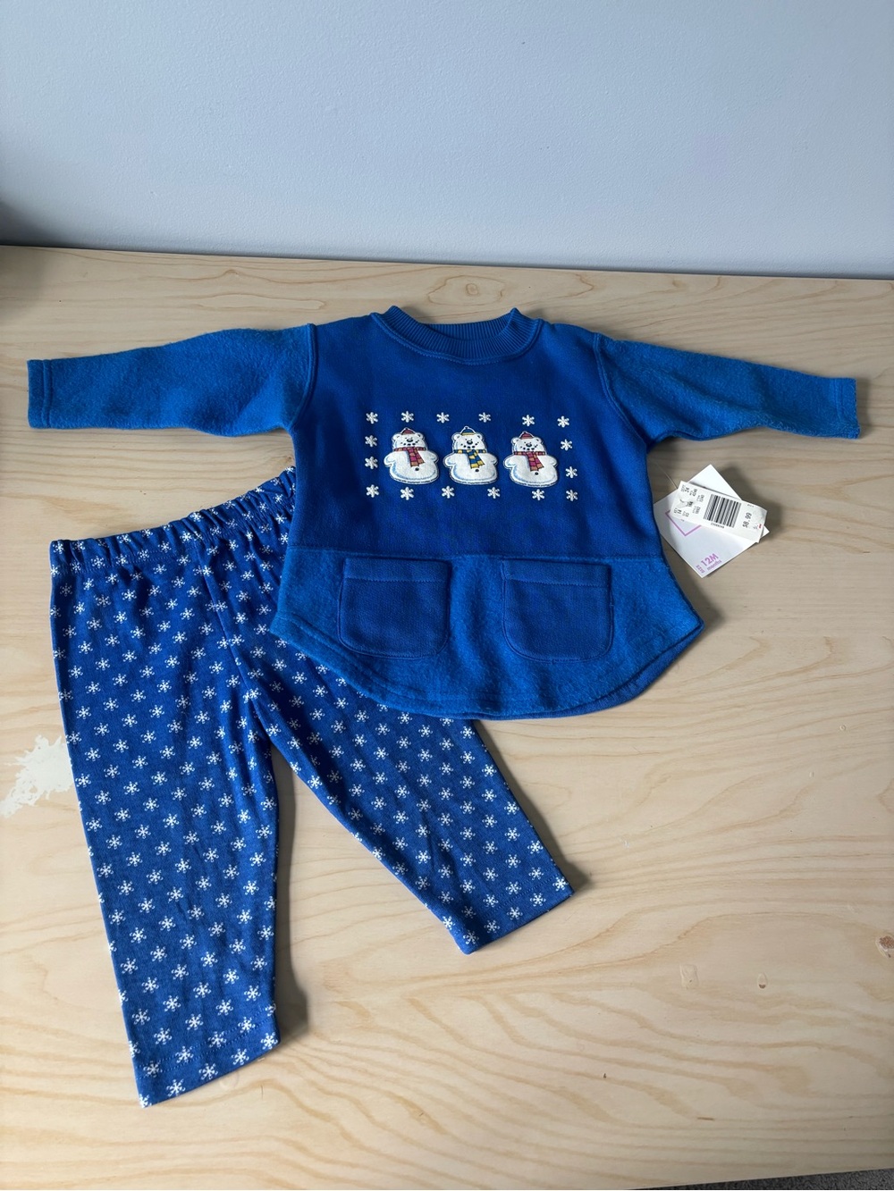 Basic Editions Vintage Deadstock Royal Blue Snowman Fleece Pajama Set